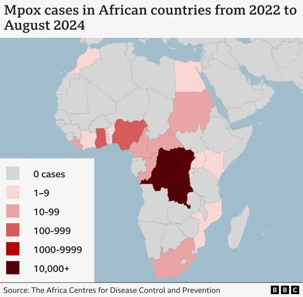 Mpox spread in Africa 2024